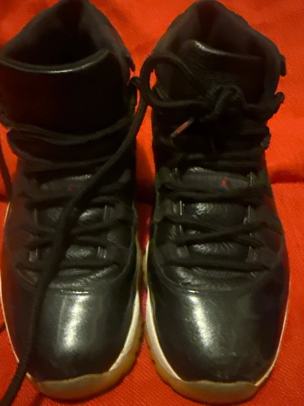 Jordan 11 72-10 Men's Black and Gum-Soled High-Top Sneakers size 9.5